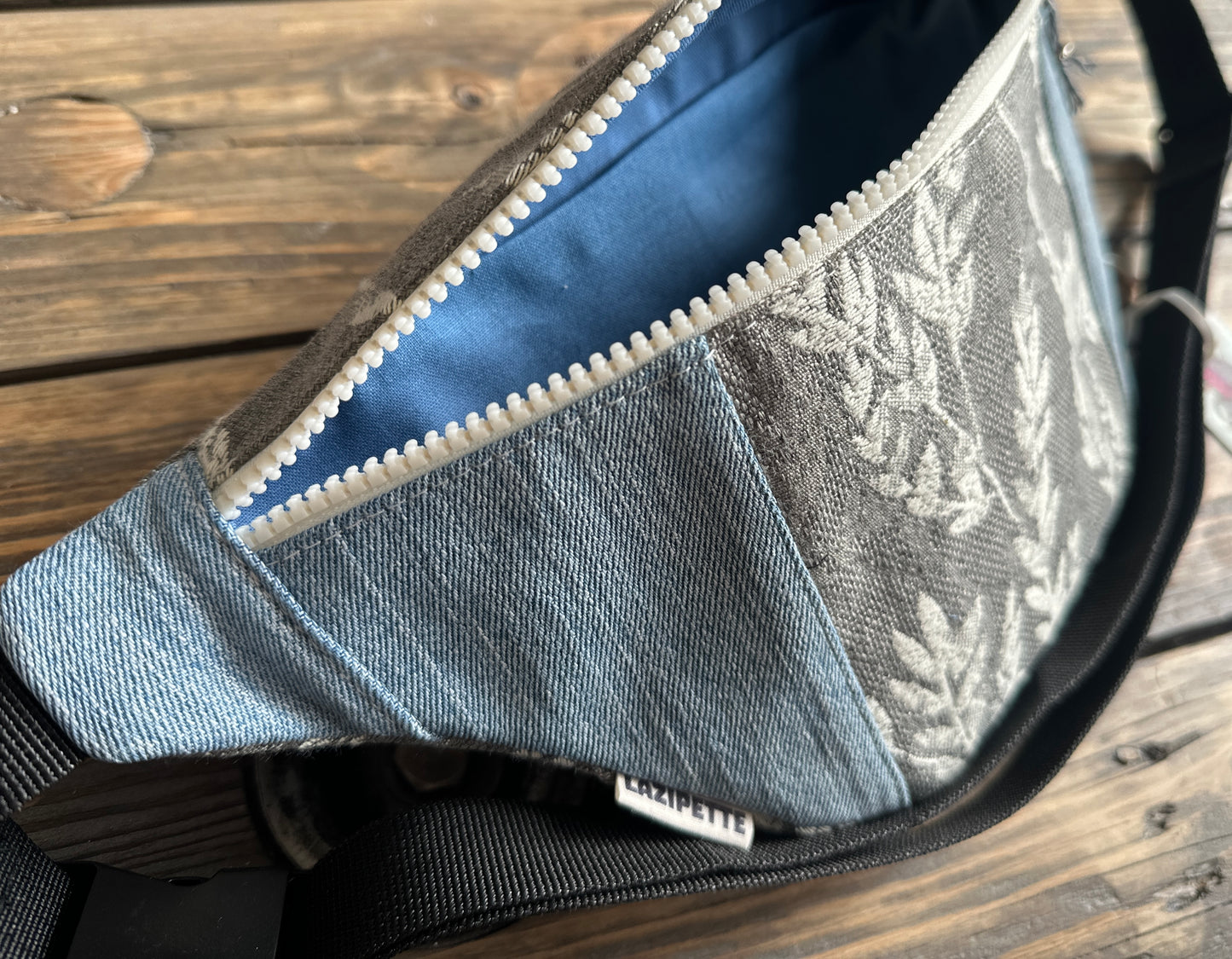 Sac banane jean feuillage
