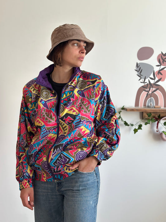 Veste unisexe vintage 90s colorée oversize – coupe vent revalorisée – pièce unique LaZipette