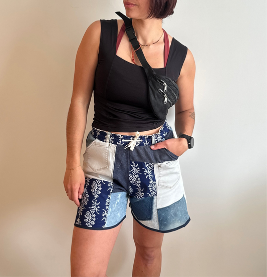 Short cargo patchwork upcycling LaZipette