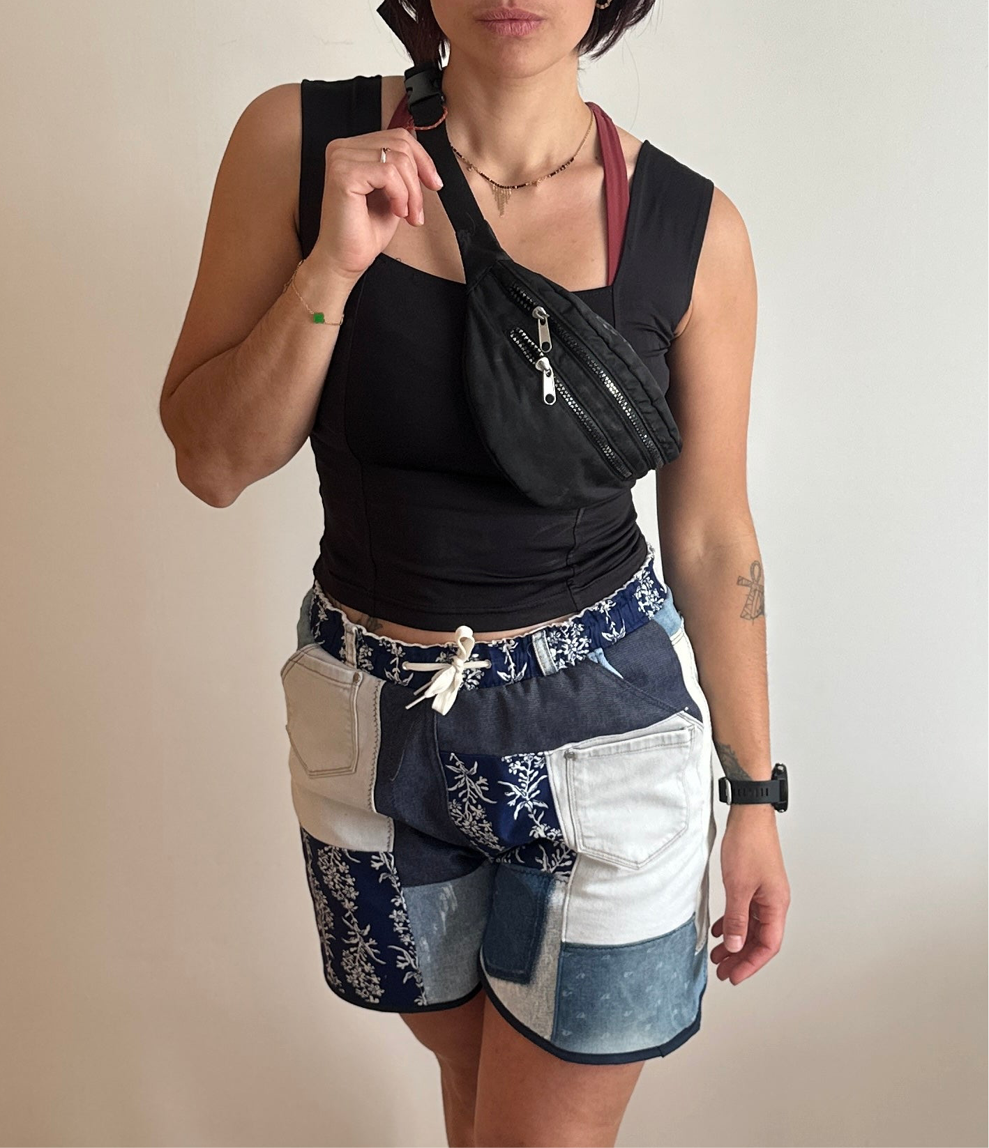 Short cargo patchwork upcycling LaZipette