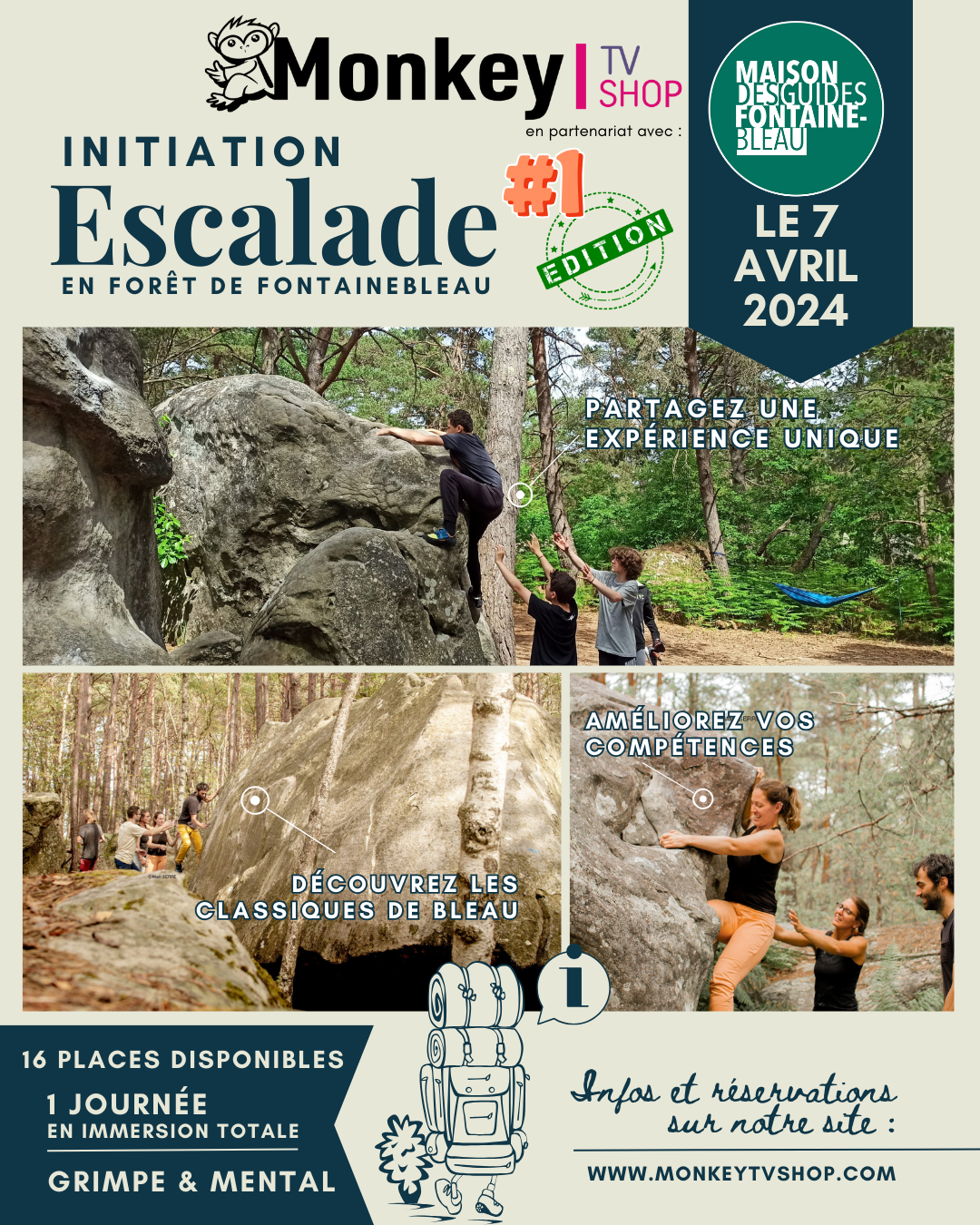 11 octobre 2025 - Journée Initiation & Perfectionnement Escalade en forêt de Fontainebleau Monkey Tv & La Maison des Guides