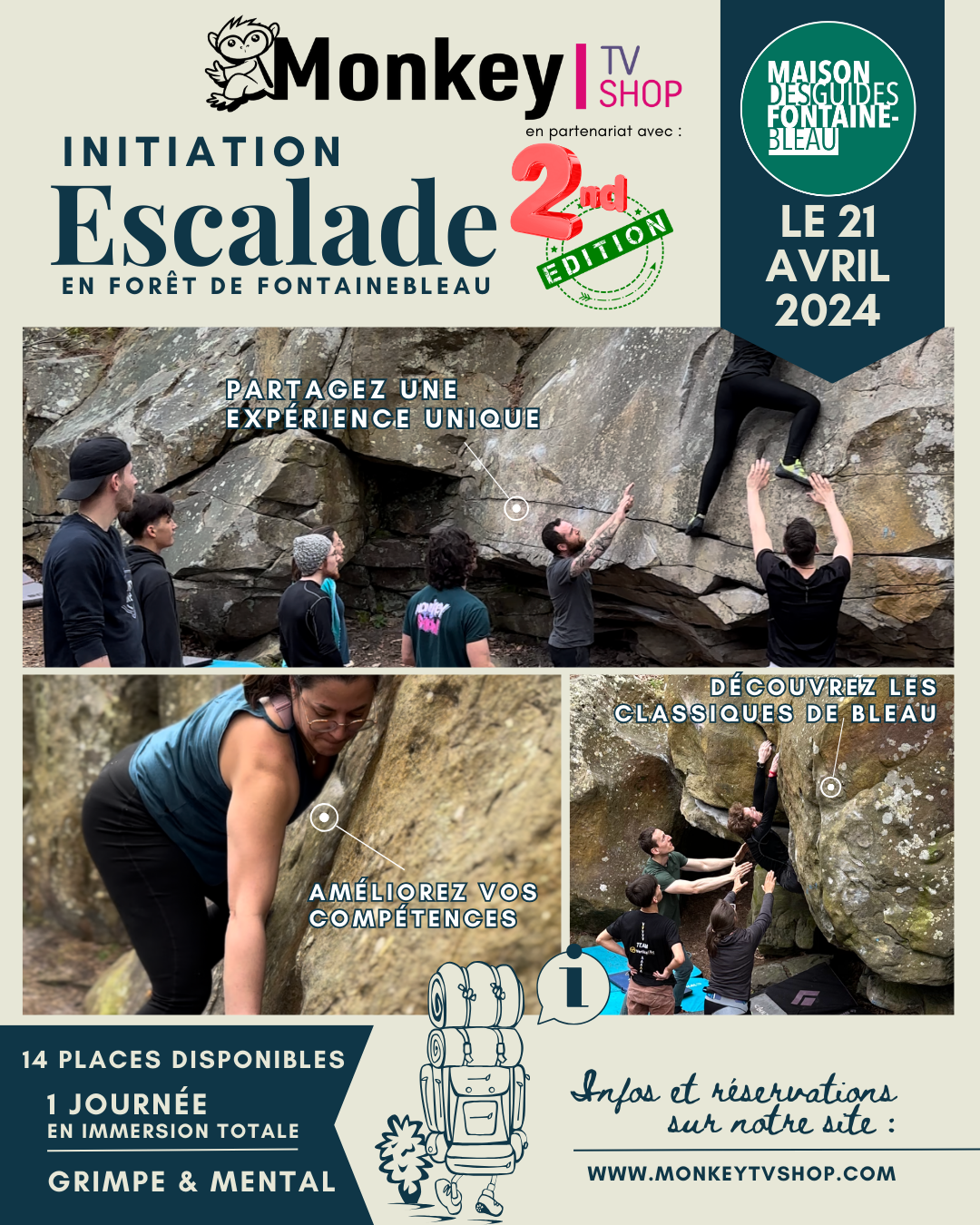11 octobre 2025 - Journée Initiation & Perfectionnement Escalade en forêt de Fontainebleau Monkey Tv & La Maison des Guides