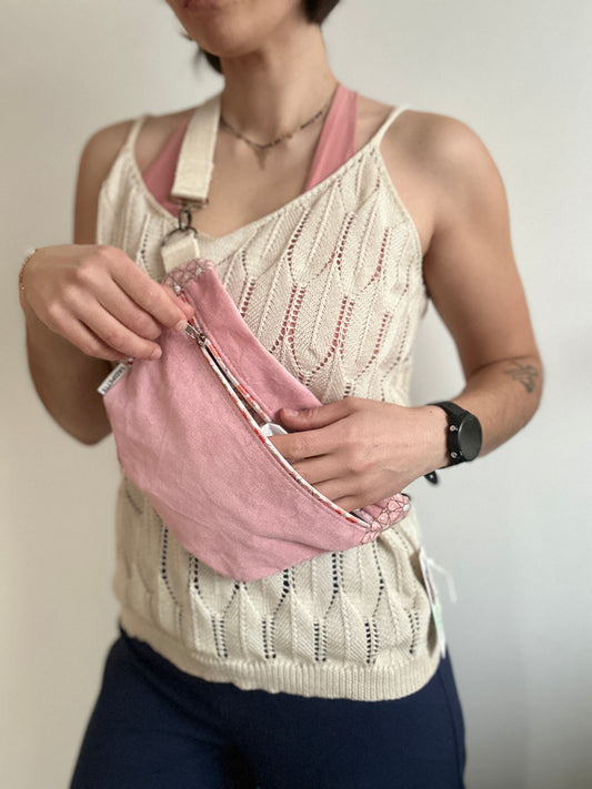 Sac banane velours rose