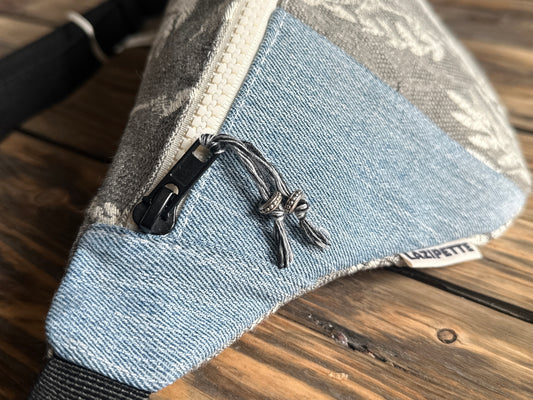 Sac banane jean feuillage