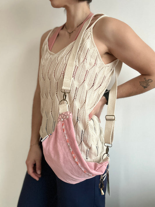 Sac banane velours rose