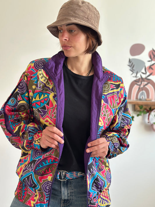 Veste unisexe vintage 90s colorée oversize – coupe vent revalorisée – pièce unique LaZipette